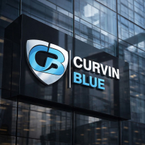 Curvin Blue Modern Shield Monogram Logo Design Screenshot 2